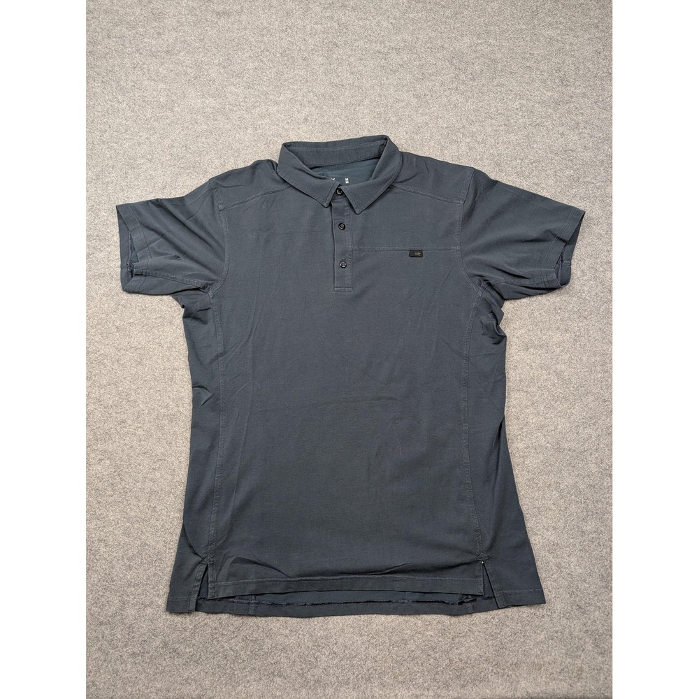 Arc'teryx Polo Shirt Mens Medium Blue Captive SS Cotton Blend Hiking Stretch